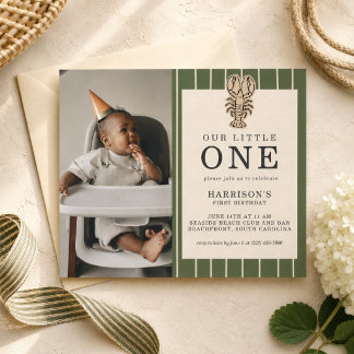 Convites Foto de Primeiro Aniversário de Lagosta Costeira E