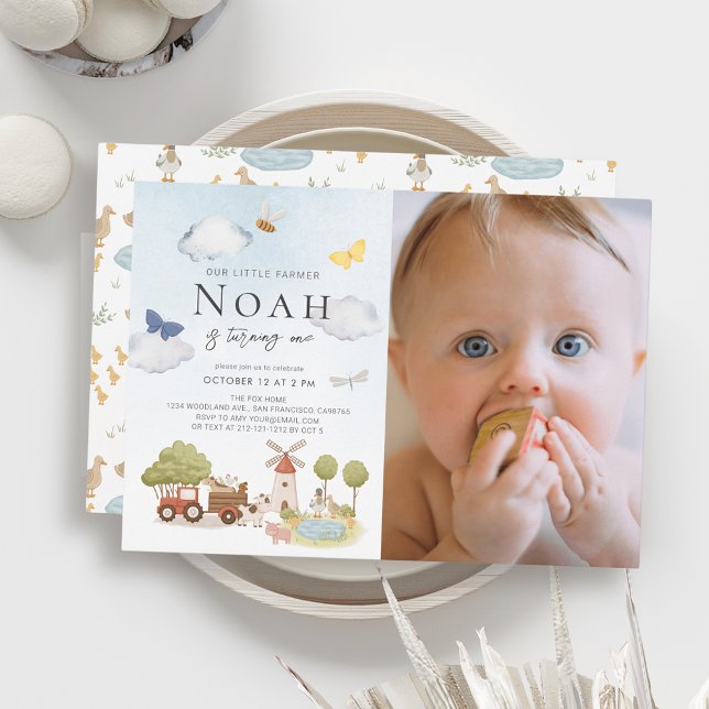 Convites Foto de primeiro aniversario de pequenos agriculto (Criador carregado)