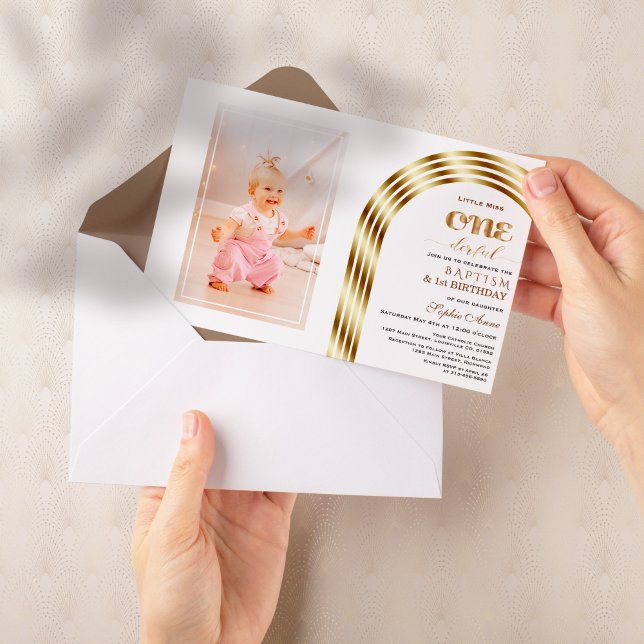 Convites Foto de primeiro aniversario Elegante de Batismo d (Criador carregado)