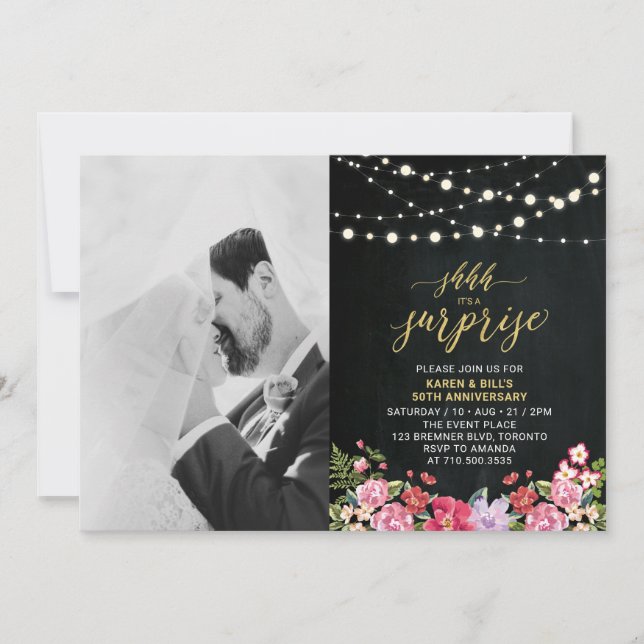 Convites Foto de Quadro Negro e Luzes 50º Aniversário de Ca (Frente)