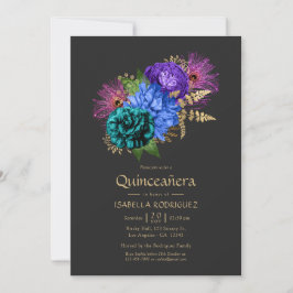 Convites Foto de Quinceañera de Mardi Gras Floral em Aquare