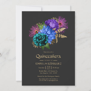 Convites Foto de Quinceañera de Mardi Gras Floral em Aquare