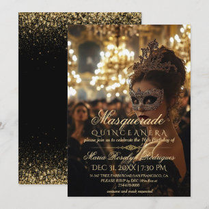 Convites Foto de Quinceanera Mascarada de Chic