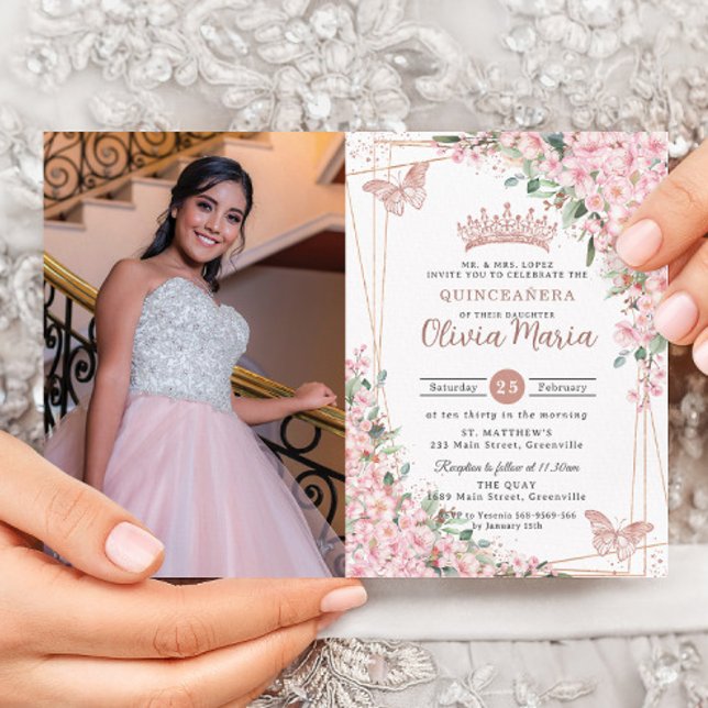 Convites Foto de Quinceañera, Rosa de Cerejeira Rosa (Criador carregado)