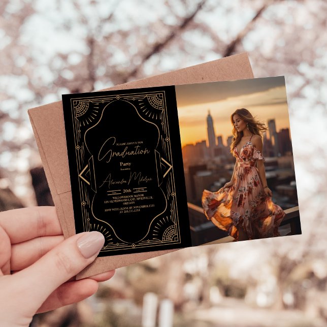 Convites Foto de Raios 20 Gatsby Art Deco Graduação (Criador carregado)