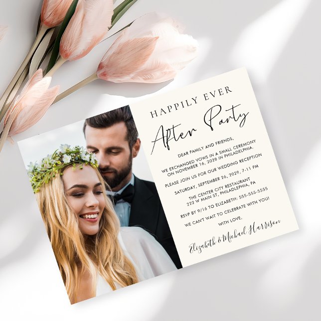 Convites Foto de Recepção de Casamento Creme Felizes para S (Criador carregado)