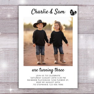 Convites Foto de Retrato Irmão Duplo Foto Mínima Boho Anive