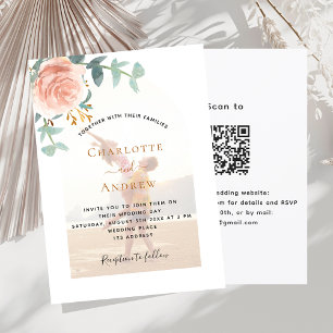 Convites Foto de rosa do casamento QR RSVP luxúria