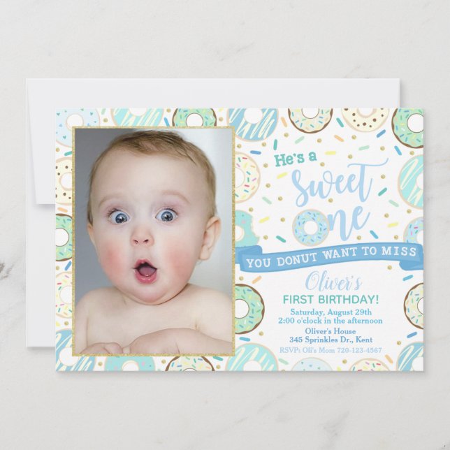 Convites Foto de rosquinha Aniversário Convidado Um Doce (Frente)