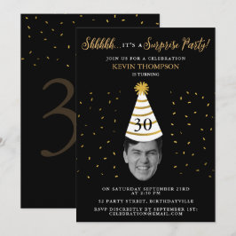 Convites Foto de Rosto Engraçado de Aniversário Preto Doura