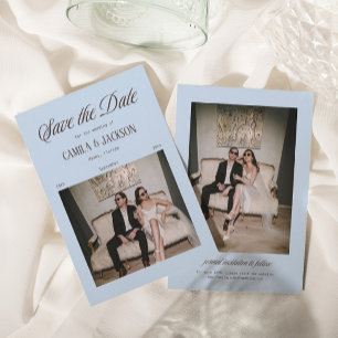 Convites Foto de Salvar a Data de Casamento Azul e Marrom