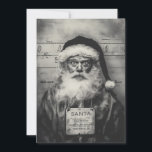 Convites Foto de Santa Claus: Lista Travessa deu errado<br><div class="desc">Uma representação hiper-realista, em preto e branco, de Santa Claus em uma cena de ficha policial. A imagem detalhada mostra o Papai Noel com seu traje tradicional, mas com uma aparência desgastada e desgastada, completo com uma placa pendurada em seu pescoço. Atrás dele, há um gráfico de medição vintage, o...</div>