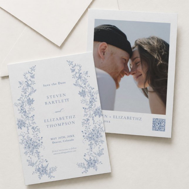 Convites Foto de Save the Date de Casamento Azul Francês (Criador carregado)