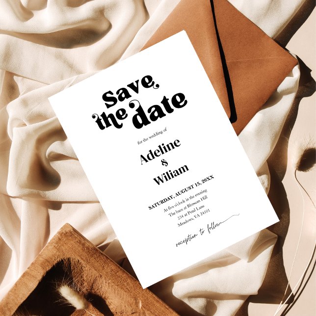 Convites Foto de Save the Date de Casamento Preto Moderno e (Criador carregado)