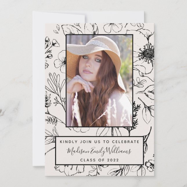 Convites Foto de Script Botânico de Blush da festa de forma (Frente)