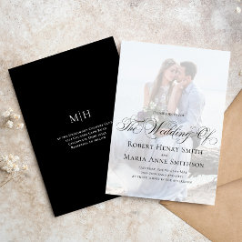 Convites Foto de Script de Caligrafia Elegante Preto e Bran