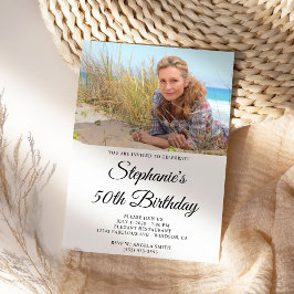 Convites Foto de Script Elegante 50º Aniversário