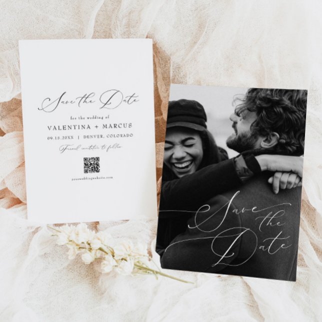 Convites Foto de Script Elegante VALENTINA Salvar a Data (Criador carregado)