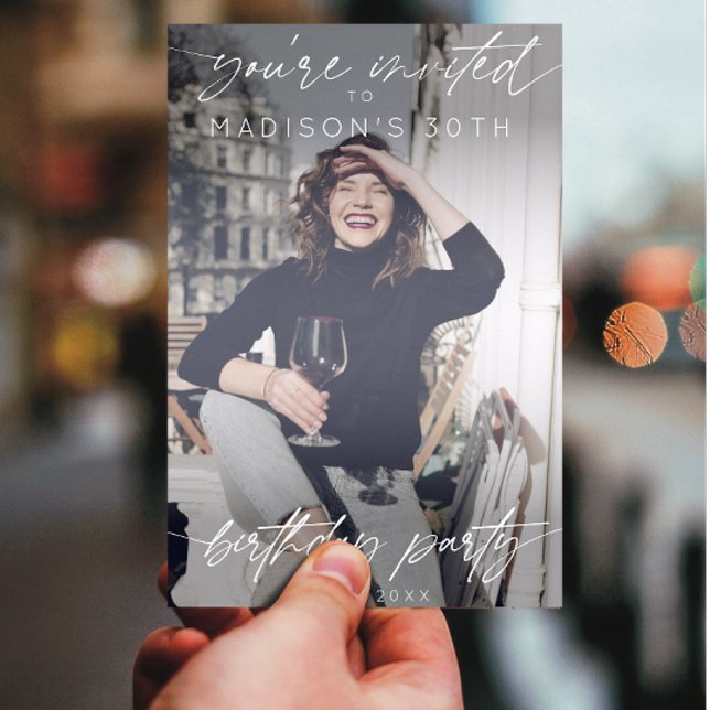 Convites Foto de Script Manuscrito de Festa de aniversário  (Criador carregado)