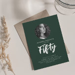Convites Foto de Script Mínimo 50th Birthday Emerald<br><div class="desc">Um elegante design de "50º aniversário" com fotografia personalizada,  tipografia moderna e texto personalizado.</div>