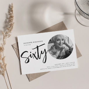 Convites Foto de Script Moderno 60º Aniversário Preto e Bra