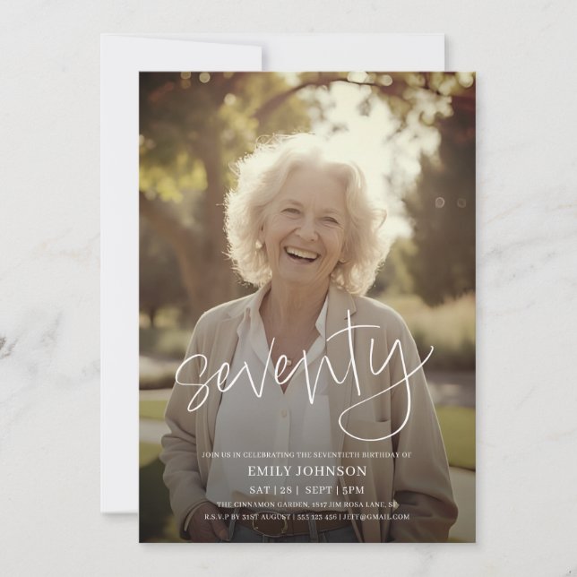 Convites Foto de Script Moderno - Dia de Aniversário do 70  (Frente)