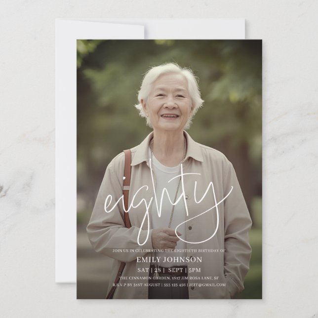 Convites Foto de Script Moderno - Dia de Aniversário do 80  (Frente)
