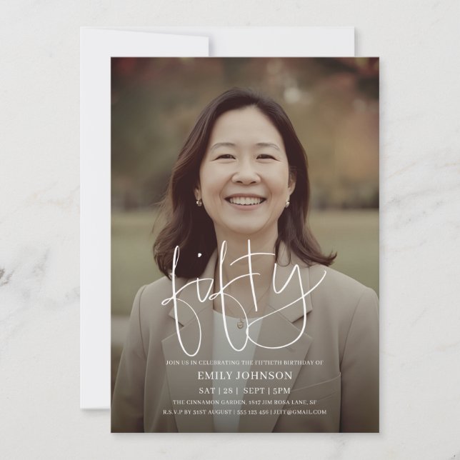 Convites Foto de Script Moderno - Mínimo 50º aniversário (Frente)