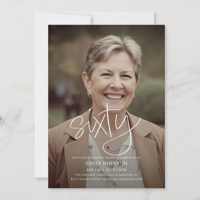 Convites Foto de Script Moderno - Mínimo 60º aniversário (Frente)