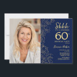 Convites Foto de surpresa Elegante Dourada do marinho 60º a<br><div class="desc">Marinho floral e surpresa dourada 60º convite de aniversário com sua foto na frente da placa. Elegante design moderno com desenhos botânicos desenhados em destaque e letra de script de tipografia. Simples trendy convida cartão perfeito para uma festa de na moda. Pode ser personalizado para qualquer idade. Impressos convites Zazzle...</div>