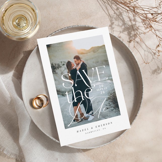 Convites Foto de Texto Elegante Simples Moderno Salva a Dat (Modern Simple Elegant Text Photo Save the Date Invitation)