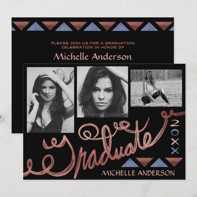 Convites Foto de Tipografia Dourada da Rosa 2023 (Frente/Verso)