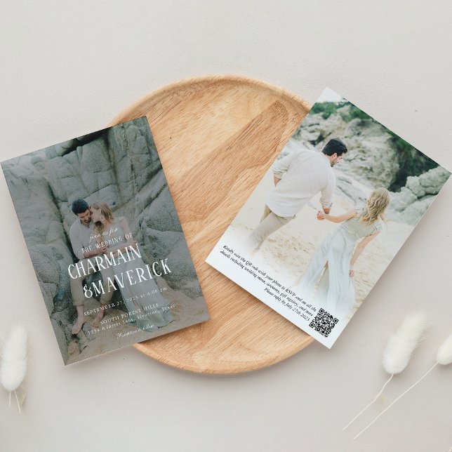 Convites Foto de Tipografia Negrito Código QR Casamento (Criador carregado)