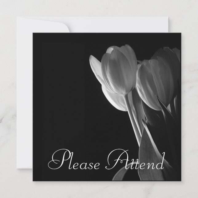 Convites Foto De Tulipas Brancas Em Fundo Preto (Frente)
