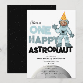 Convites Foto de Um Astronauta Feliz 1º Primeiro Aniversári