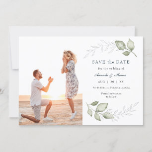 Convites Foto de verde simples e elegante Salvar a data