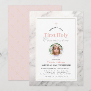 Convites Foto de White Marble Girl Primeira Comunhão