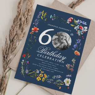 Convites Foto de Wildflower Meadow 60th Marinho