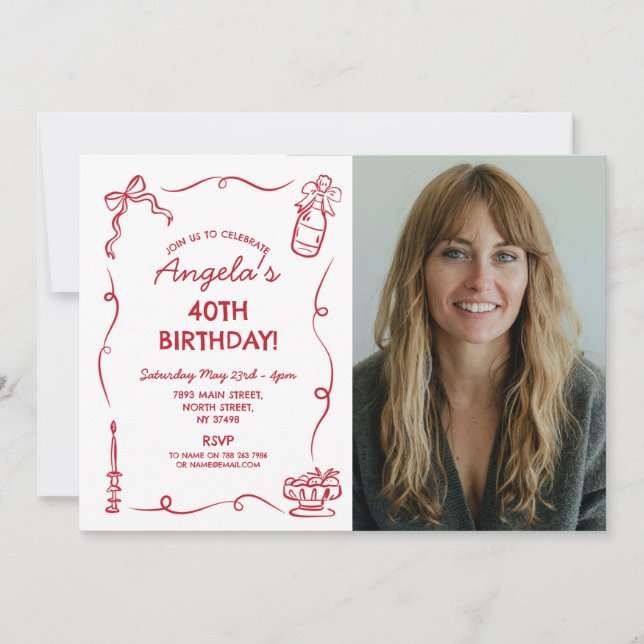 Convites Foto Desenhada À Mão festa de aniversário (Frente)