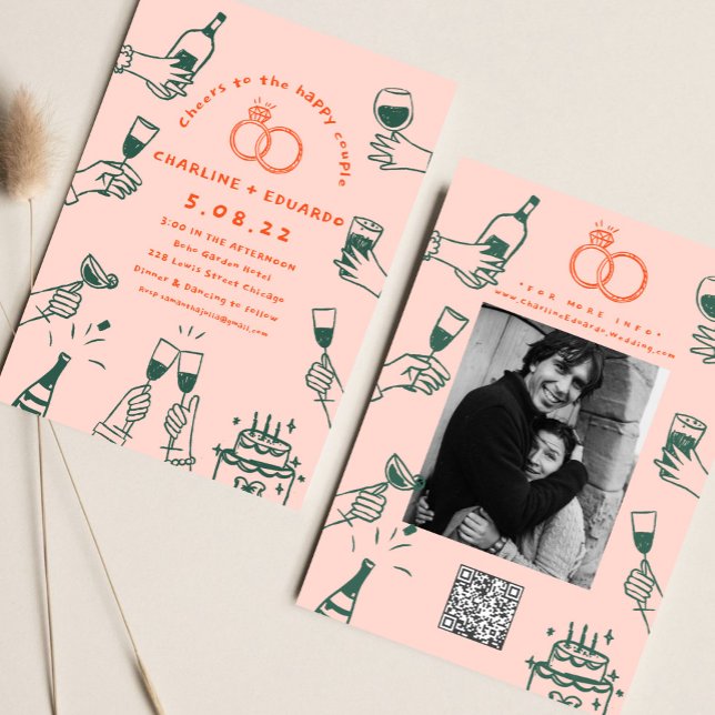 Convites Foto desenhada à mão Qrcode Contemporânea (Criador carregado)