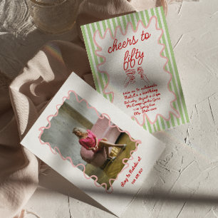 Convites Foto Desenhada Folhas Coloridas 50º Aniversário