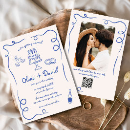 Convites Foto Desenhada Mão Código QR Casamento Whimsical A