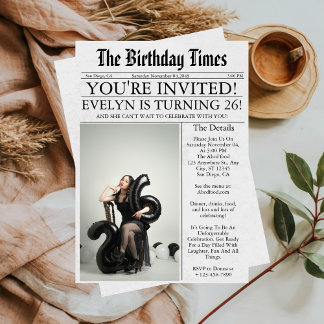 Convites Foto divertida exclusiva de jornal 26ª Festa de an