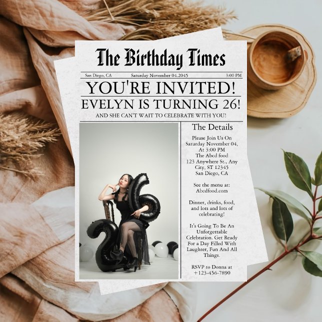 Convites Foto divertida exclusiva de jornal 26ª Festa de an (Criador carregado)