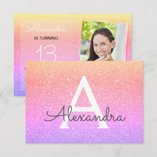 Convites Foto do 13 Birthday Sparkle Rainbow