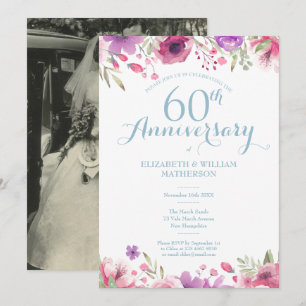 Convites Foto do 60º Aniversário de Casamento com Rosas em 