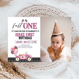 Convites Foto do Aniversário de 1 Ano da Menina do Carro de