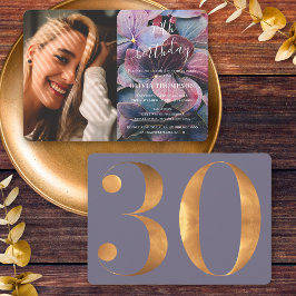 Convites Foto do aniversário de 30 anos de Hydrangeas Azul