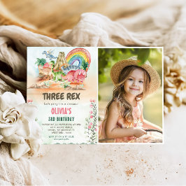 Convites Foto do aniversário de 3 anos do Dinossaur Três Re