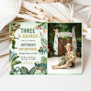 Convites Foto do aniversário de 3 anos do Dinossauro Três-A